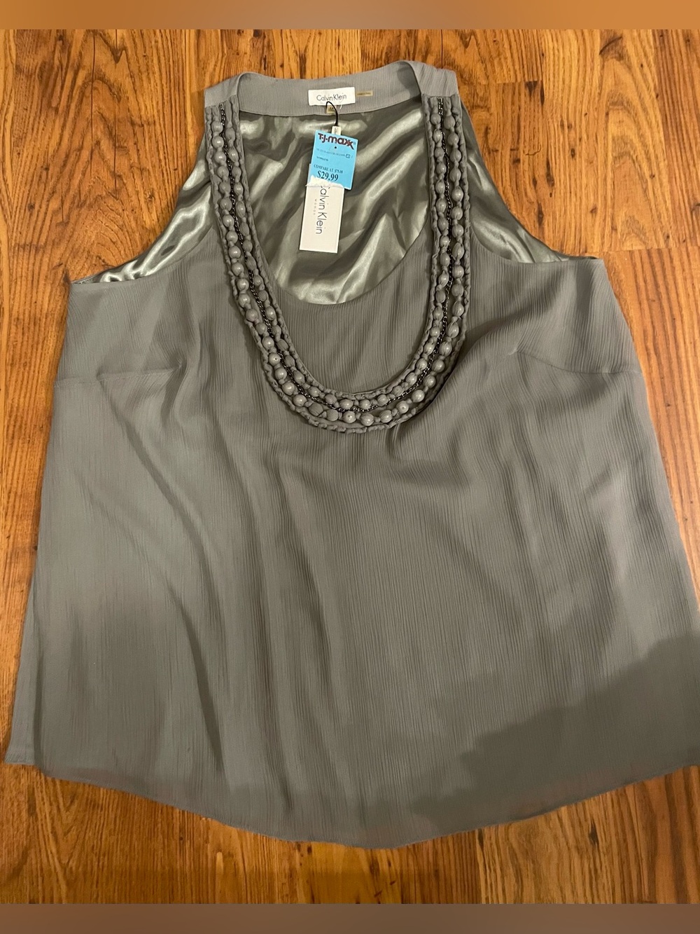 New with Tags Calvin Klein Gray Beaded Scoop Neck Sleeveless Camisole